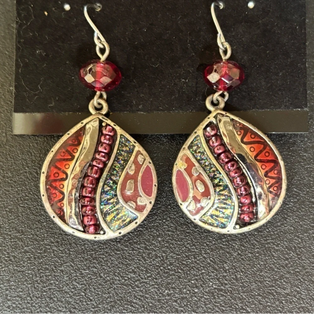 Chicos Elegant Silver and Red Dangle Earrings